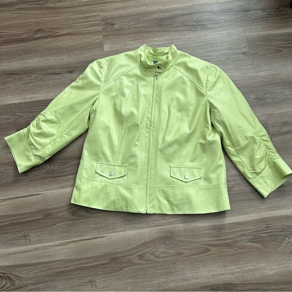 CHICO’S Lime Green Snake Print Jacket Women Size 3